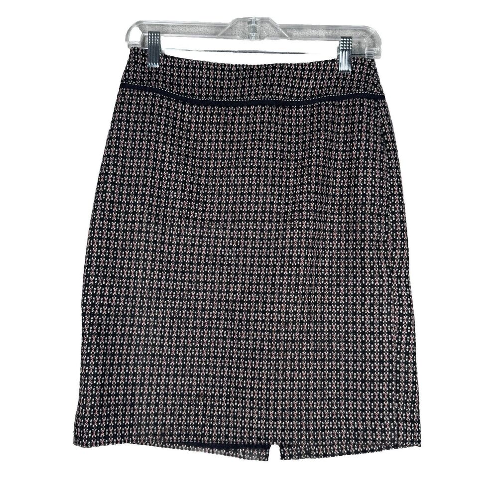 Ann Taylor Skirt Womens 0 Black Pink Tweed Pencil Skirt Straight Preppy Office